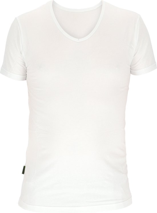 Basset Dames/Heren Bamboe T-Shirt V-Hals Wit - Maat S