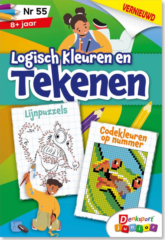 Denksport Puzzelboek Logisch kleuren en tekenen Junior, editie 55