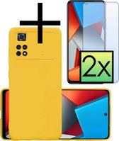 Hoes Geschikt voor Xiaomi Poco X4 Pro 5G Hoesje Cover Siliconen Back Case Hoes Met 2x Screenprotector - Geel