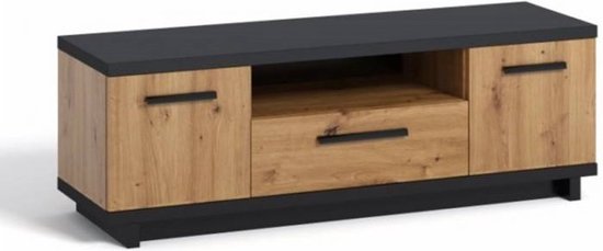 INES TV-meubel - TV-meubel met lade en planken - 135 cm - traditioneel bruin/mat zwart