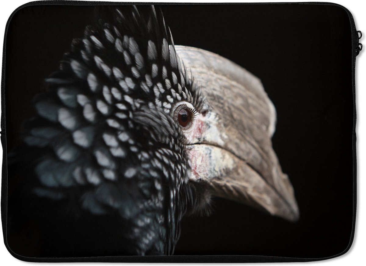 Laptophoes 14 inch - Vogel - Snavel - Veren - Laptop sleeve - Binnenmaat 33x23 cm - Zwarte achterkant