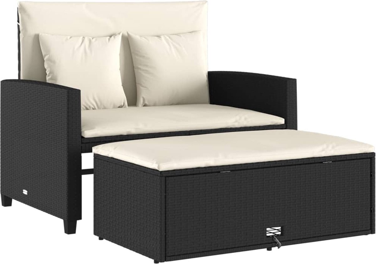 VidaXL Tuinbank 2-zits met kussens poly rattan zwart