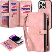 Luxe Stevige Lederen Hoesje Geschikt Voor IPhone 15 Pro Multifunctionele Magnetische Portemonnee Hoes 2 in 1 Telefoon hoes/Portemonnee