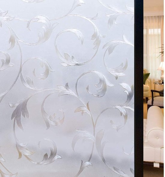 3D raamfolie, ondoorzichtig, zichtwerende folie, melkglasfolie, statisch zelfklevend, plakfolie, decoratiefolie, gekleurd glas, anti-uv, zonwering, bloemen, voor badkamer, keuken, glazen