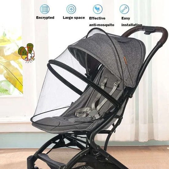 Meshily Klamboe voor kinderwagen – Zwart mesh gaas – 60x72cm - Muggengaas voor baby vervoer — afbeelding 2