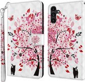 Poes roze boom - 3d motief - agenda wallet book case hoesje Telefoonhoesje geschikt voor Samsung Galaxy A25 5G