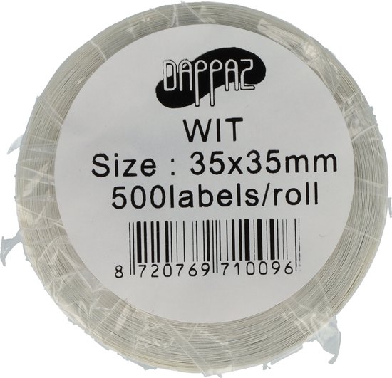 500 Etiketten Rond Wit Sticker 35 mm op Rol - Label Stickers Gekleurd - Dappaz - Dappaz