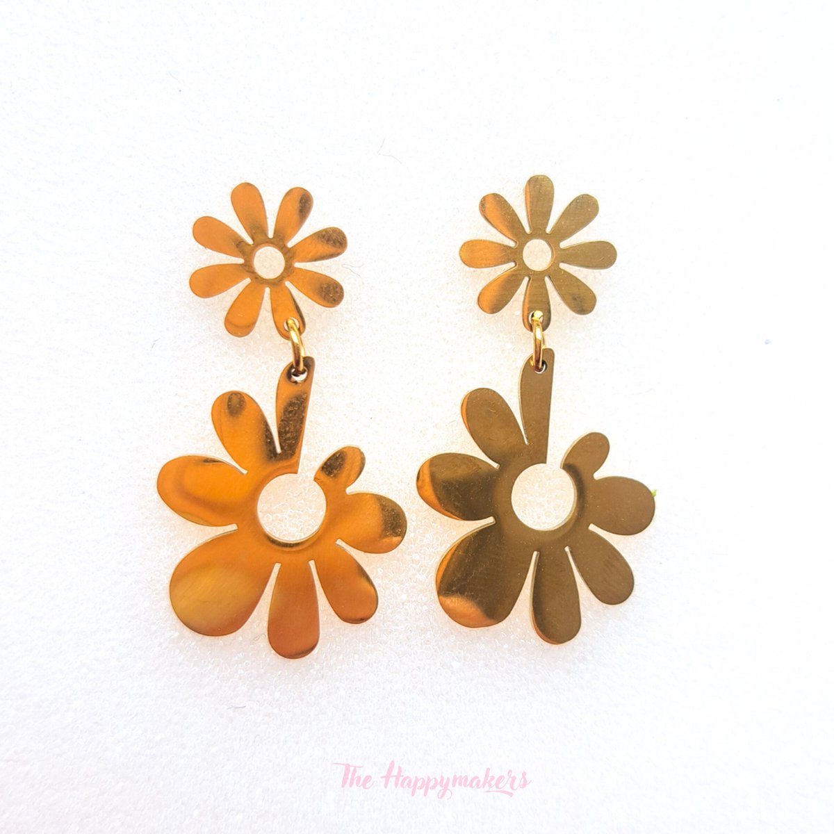 Oorbellen stainless steel ''flowerpower'' waterproof sieraden, roestvrijstaal, bohemian, goud