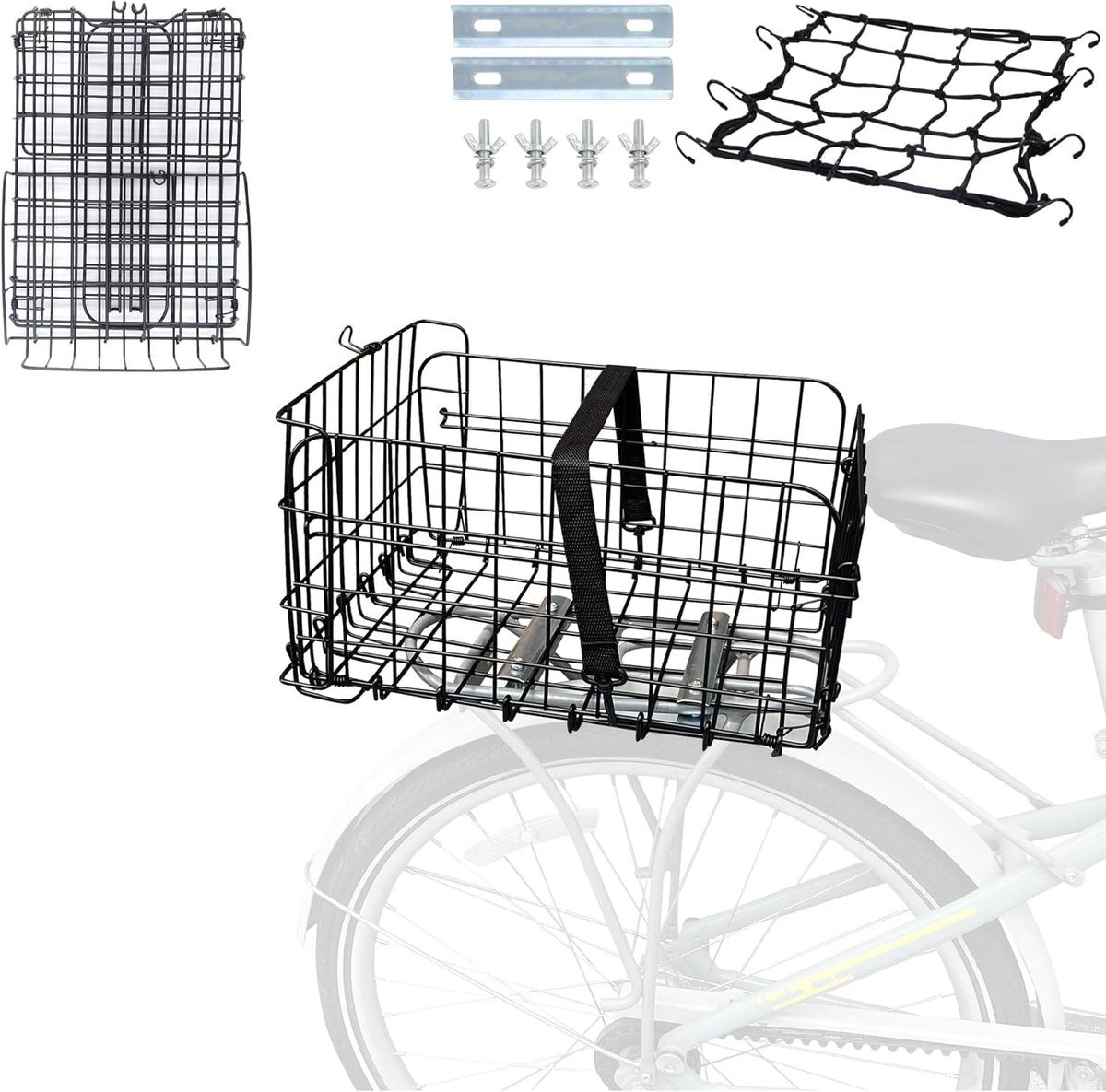 Fietsmand achter opvouwbare achtermand metaal grote versterkte randen fietsmand schooltas fietsmand voor MTB Moustadsfiets racefiets