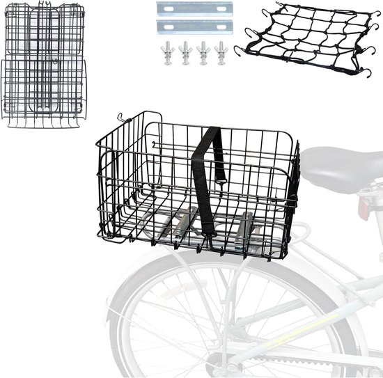 ASPIRER Panier à Vélo Montagne Panier Bicyclette Pliable en Maille Métallique, Panier de vélo Avant Pliable, Panier de Caisse Amovible pour la Plupart des vélos Pliants VTT (Argent