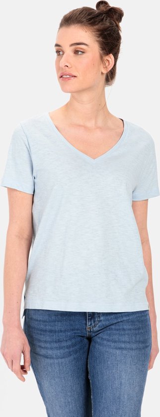 camel active V-neck T-Shirt gemaakt van organic cotton - Maat womenswear-XS - Licht Blauw