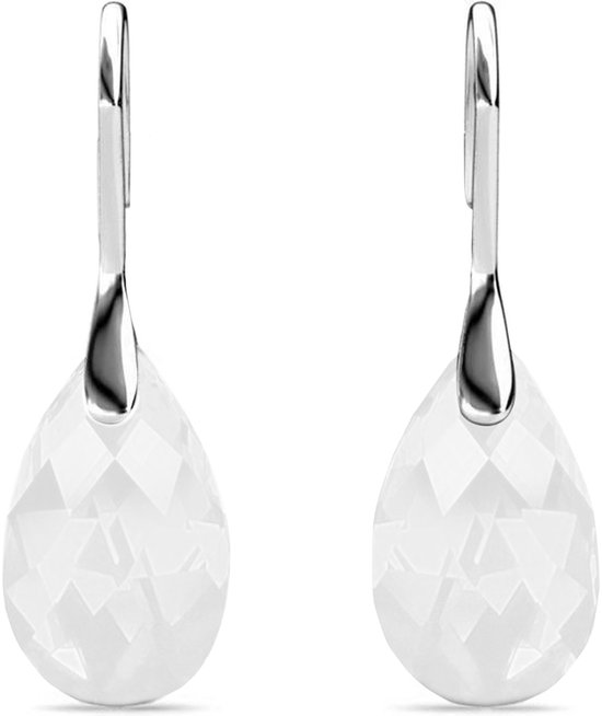 Shoplace Oorbellen dames met Swarovski kristallen - Druppel - 18 Karaat Witgoud verguld - Oorhangers - Swarovski oorbellen - Cadeau voor vrouw - Transparant