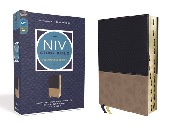 Bible d'étude NIV, Leathersoft, bleu marine/beige, lettres rouges, index à onglets, Comfort Print.