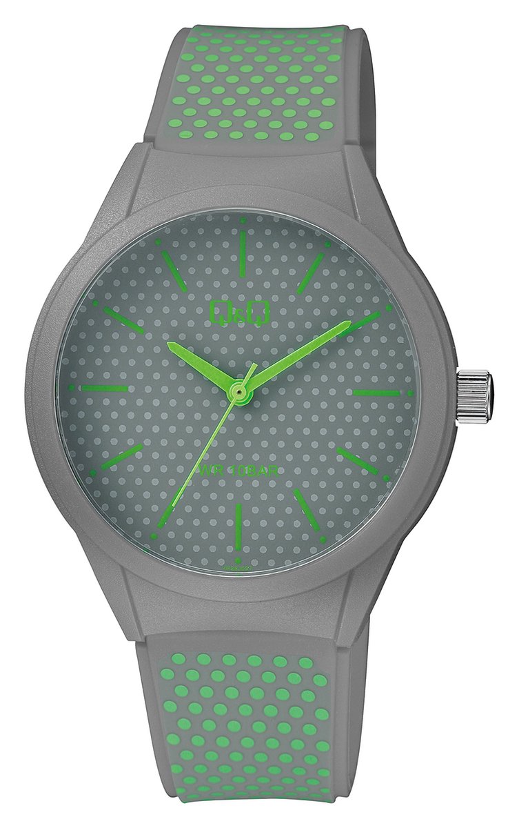 QQ VR28J037Y - Horloge - Sport - Analoog - Unisex - Plastic band - Rond - Streepjes - Kunststof - Grijs - LichtGroen - 10 ATM