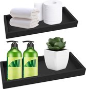 Badkamer dienblad houten wastafel opbergschaal rechthoekig zwart - Organizer voor cosmetica en handdoeken