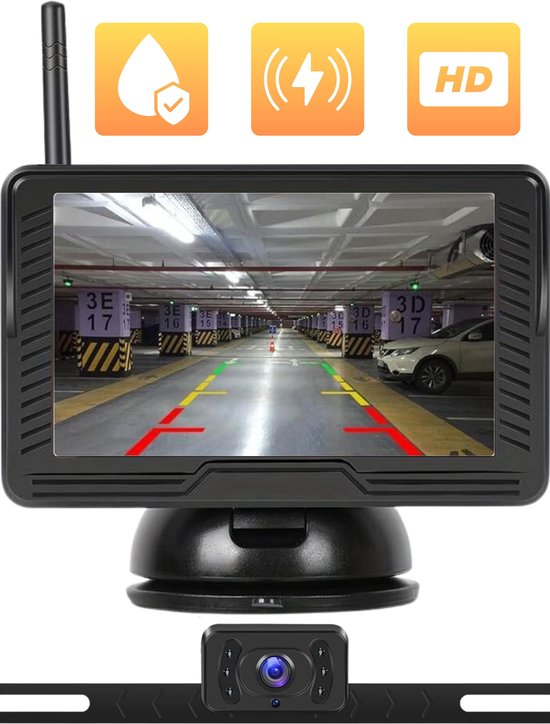 Trymee® Draadloze Achteruitrijcamera - Achteruitrij Camera voor Auto, Bus, Camper, Caravan, Vrachtwagen en Landbouw - IP69 Waterdicht - IR Nachtzicht 7m - Complete Set - 5 Inch