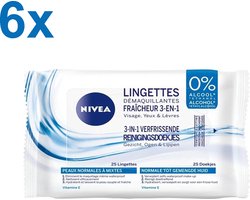 Nivea Reiniging Doekjes Verfrissend - 6 x 25 Doekjes