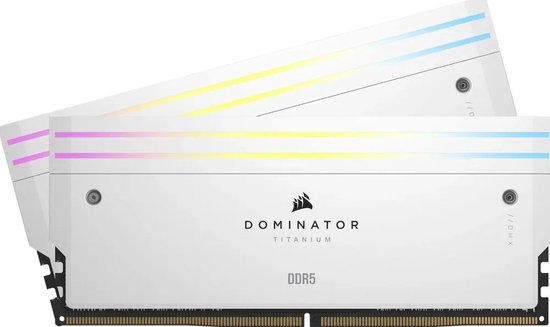 Corsair Dominator Titanium RGB White - Geheugen - DDR5 - 32 GB: 2 x 16 GB - 288-PIN - 6600 MHz / PC5-52800 - CL32 - 1.4V - On-die ECC - XMP 3.0 - Extreme OC PMIC - Intel 600, 700 series - wit