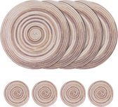 Geweven ronde placemats met 8, 38 cm placemats van katoen en 11 cm onderzetter, hittebestendige wasbare placemats voor keuken, eettafel (grijs)