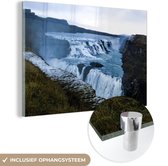 MuchoWow® Glasschilderij 60x40 cm - Schilderij acrylglas - De Gullfoss-waterval in IJsland - Foto op glas - Schilderijen