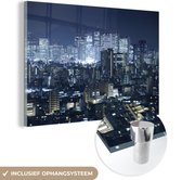 MuchoWow® Glasschilderij 180x120 cm - Schilderij acrylglas - Wolkenkrabbers bij nacht - Foto op glas - Schilderijen