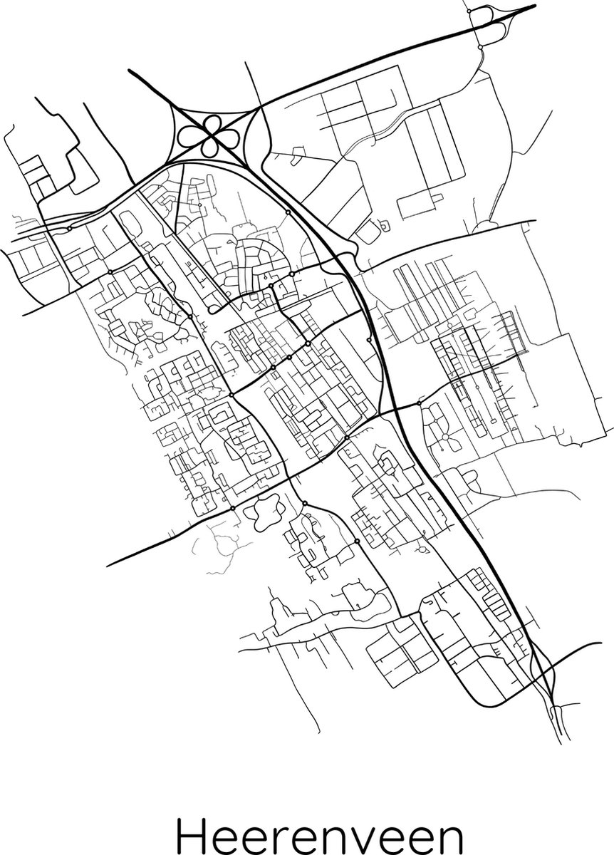Poster plattegrond Heerenveen - poster - plattegrond - woonplaats- A4- wanddecoratie