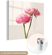 MuchoWow® Glasschilderij 50x50 cm - Schilderij acrylglas - Bloemen - Bloesem - Roze - Foto op glas - Schilderijen