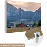 MuchoWow® Glasschilderij 180x120 cm - Schilderij acrylglas - Boerderij - Berg - Wolken - Foto op glas - Schilderijen