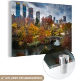 MuchoWow® Glasschilderij 180x120 cm - Schilderij acrylglas - New York - Central Park - Herfst - Foto op glas - Schilderijen