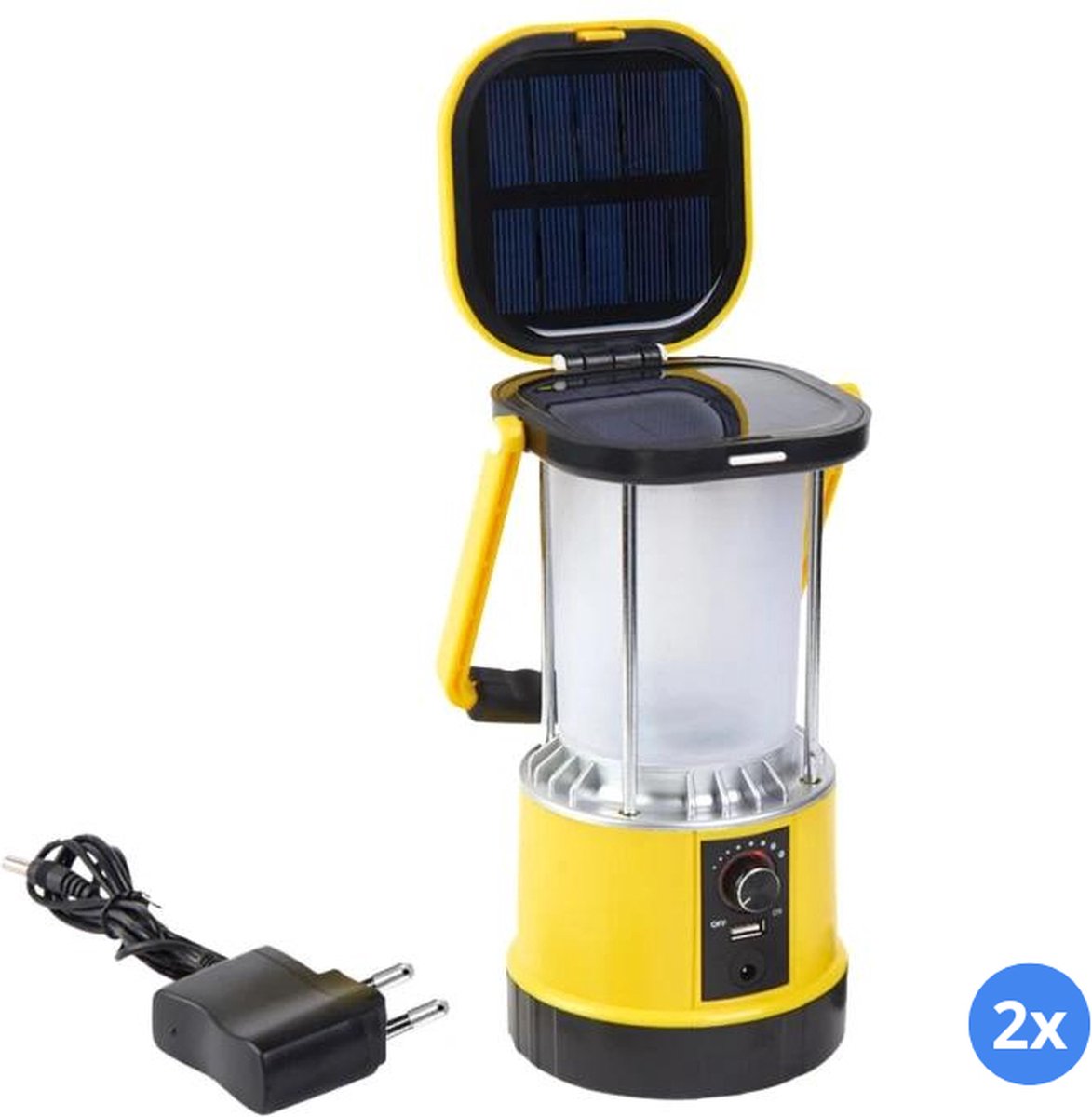 Solar kampeerlamp Clap - Voordeelset van 2 stuks - Dimbaar met USB lader - Tentlamp op zonne-energie - Oplaadbare camping verlichting voor op tafel - Geel