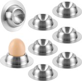 Set van 8 roestvrijstalen eierdopjes, 8,5 x 1,5 cm, zilveren eierbord, eierstandaard, eierhouder, stapelbaar eierdopje, eierdopje