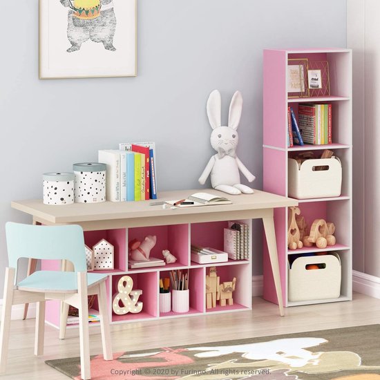 boekenkast met 5 vakken, hout, wit/roze, 40,1 x 23,98 x 132,1 cm