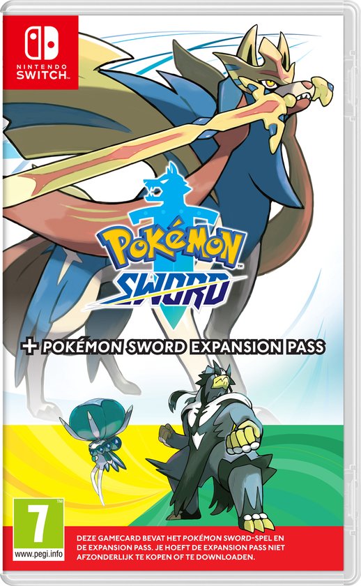 Nintendo Switch spel "Pokémon Sword" met uitbreidingspas, met de legendarische Pokémon Zacian.