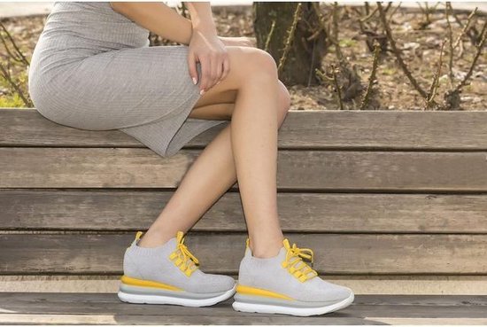 Ewoll Dames Sneaker met hoge zool en elastische sluiting grijs/geel - Maat 40 | bol.com