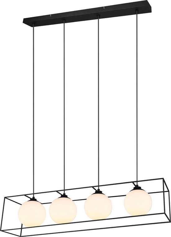 LED Hanglamp – Hangverlichting – Trion Gebia – E27 Fitting – 4-lichts – Vierkant – Mat Zwart – Aluminium