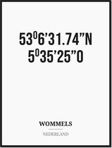Poster/kaart WOMMELS met coördinaten