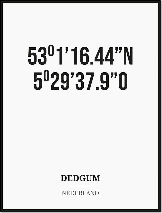 Poster/kaart DEDGUM met coördinaten bol