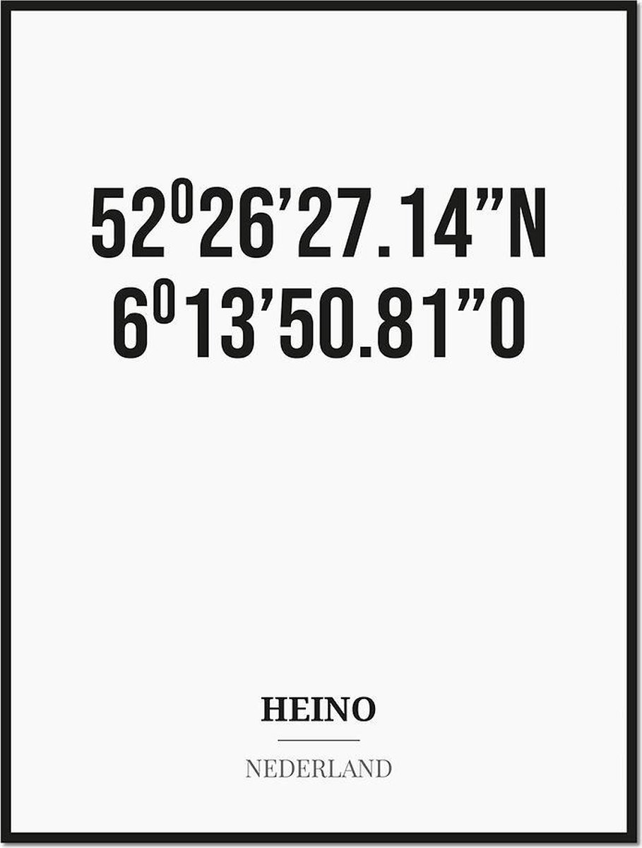 Studio216 Poster/kaart HEINO met coördinaten zwart, wit
