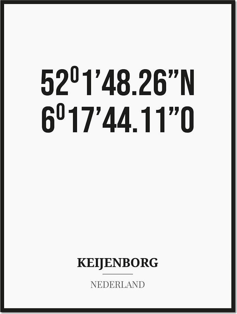 Studio216 Poster/kaart KEIJENBORG met coördinaten zwart, wit