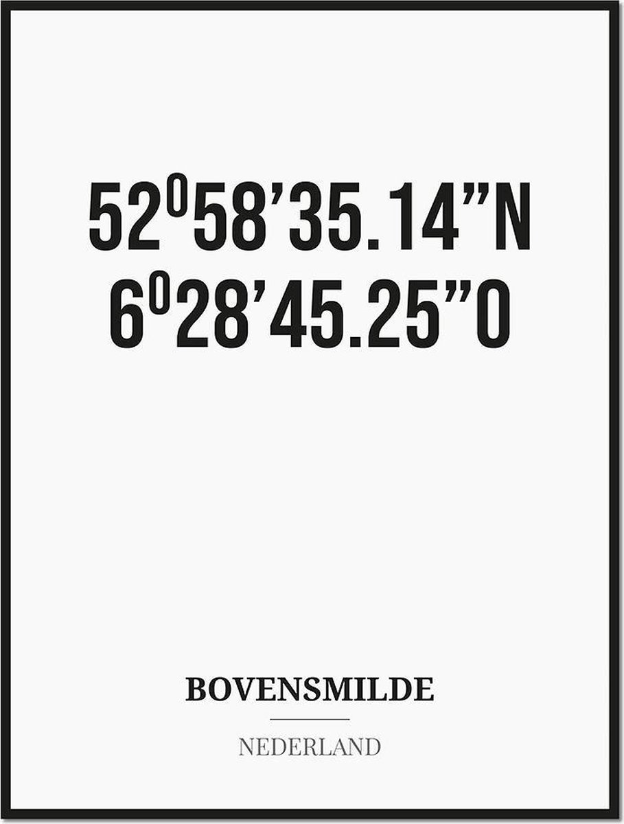 Studio216 Poster/kaart BOVENSMILDE met coördinaten zwart, wit