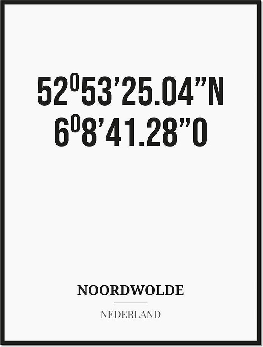 Studio216 Poster/kaart NOORDWOLDE met coördinaten zwart, wit