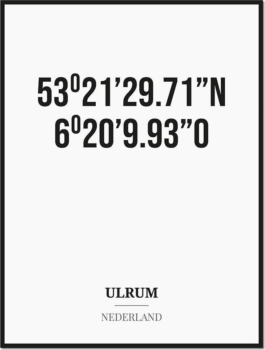 Studio216 Poster/kaart ULRUM met coördinaten zwart, wit