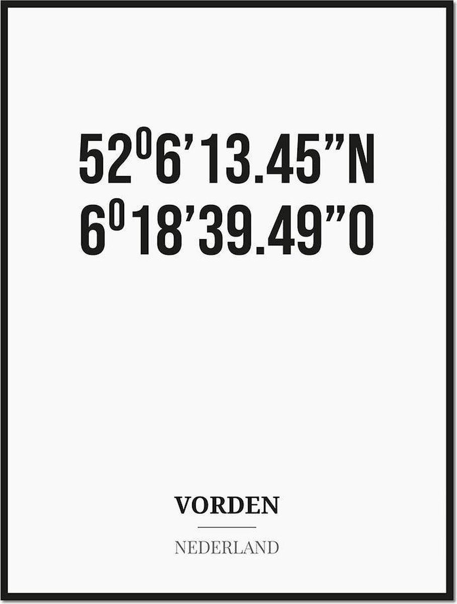 Studio216 Poster/kaart VORDEN met coördinaten zwart, wit