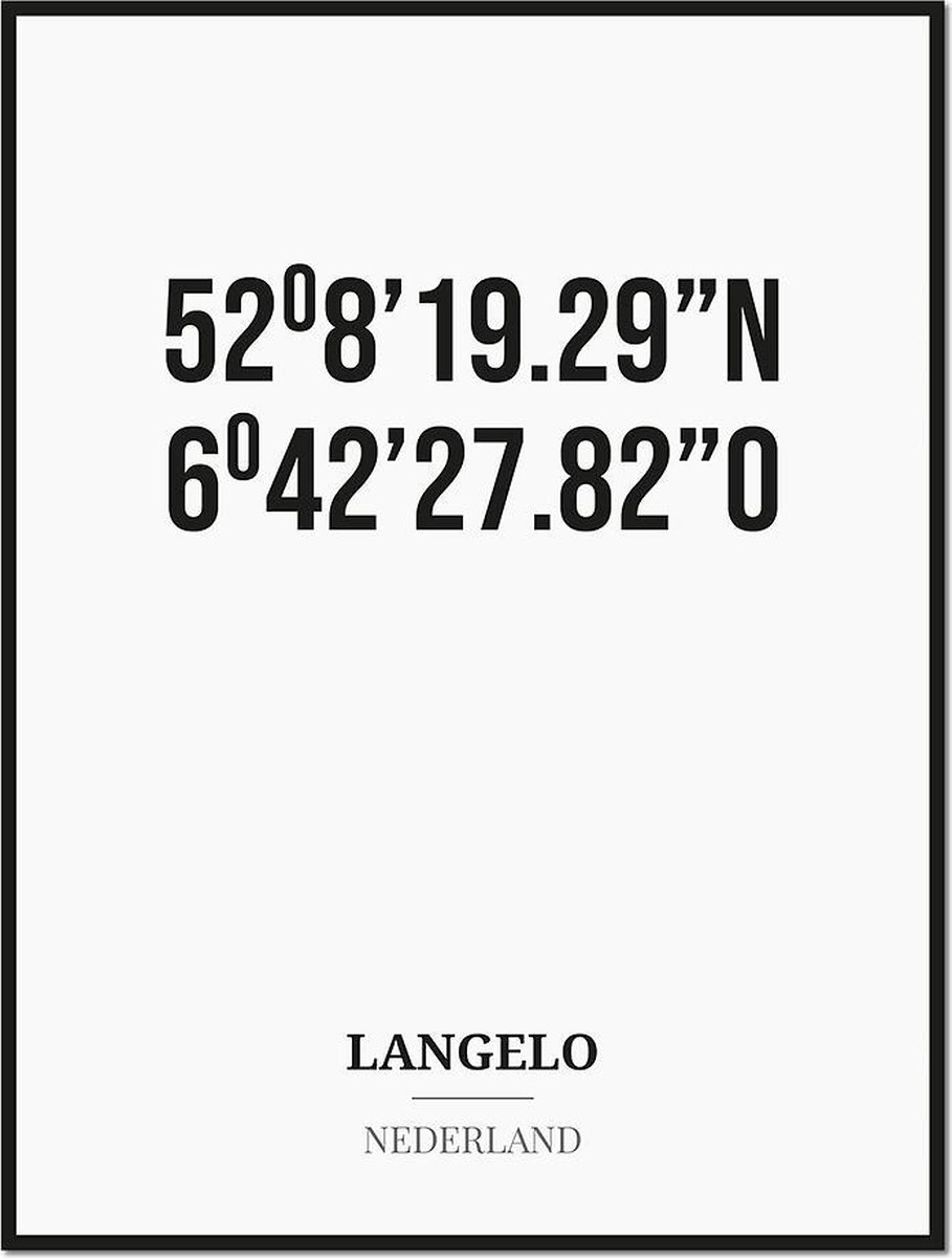 Studio216 Poster/kaart LANGELO met coördinaten zwart, wit
