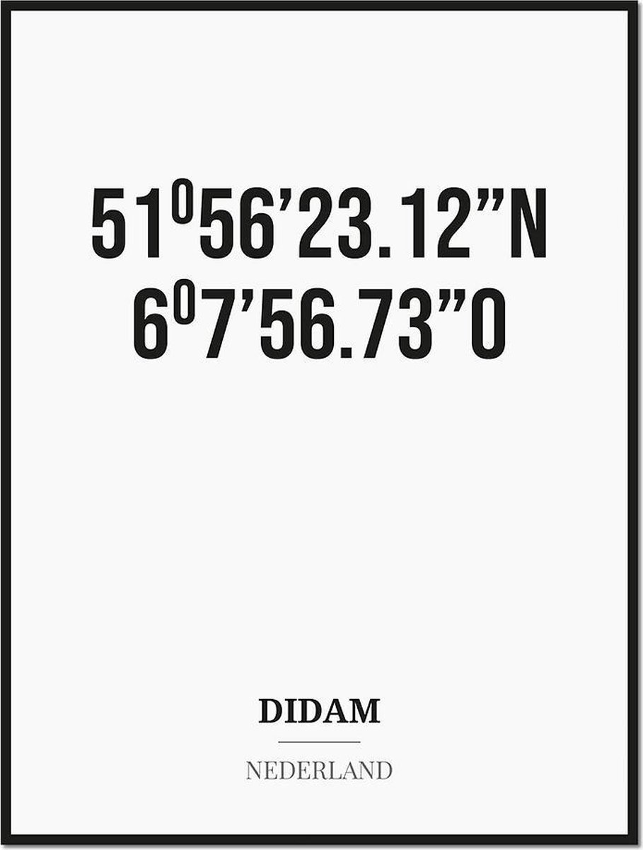 Studio216 Poster/kaart DIDAM met coördinaten zwart, wit