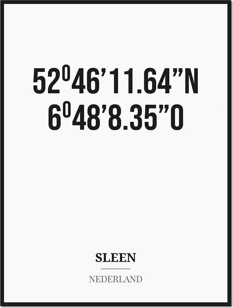 Studio216 Poster/kaart SLEEN met coördinaten zwart, wit