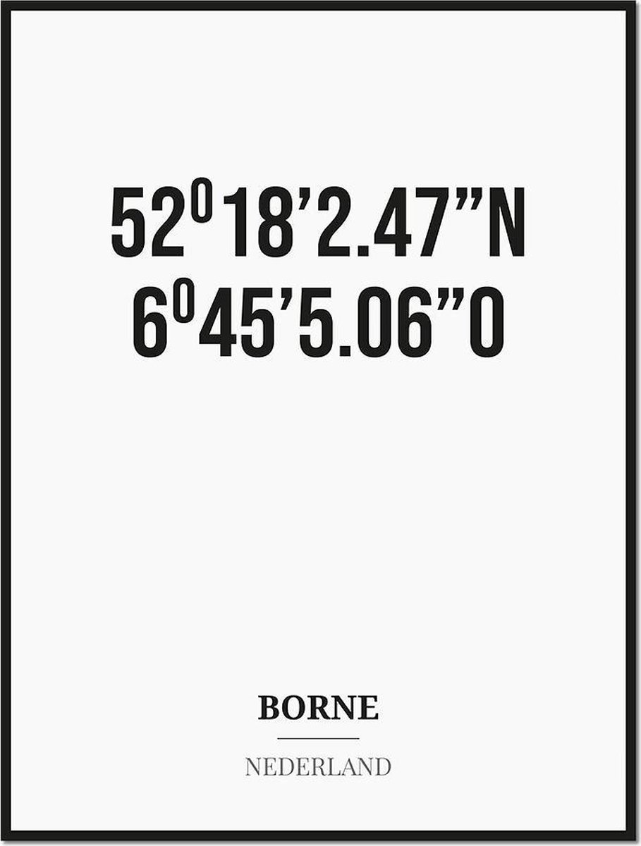Studio216 Poster/kaart BORNE met coördinaten zwart, wit
