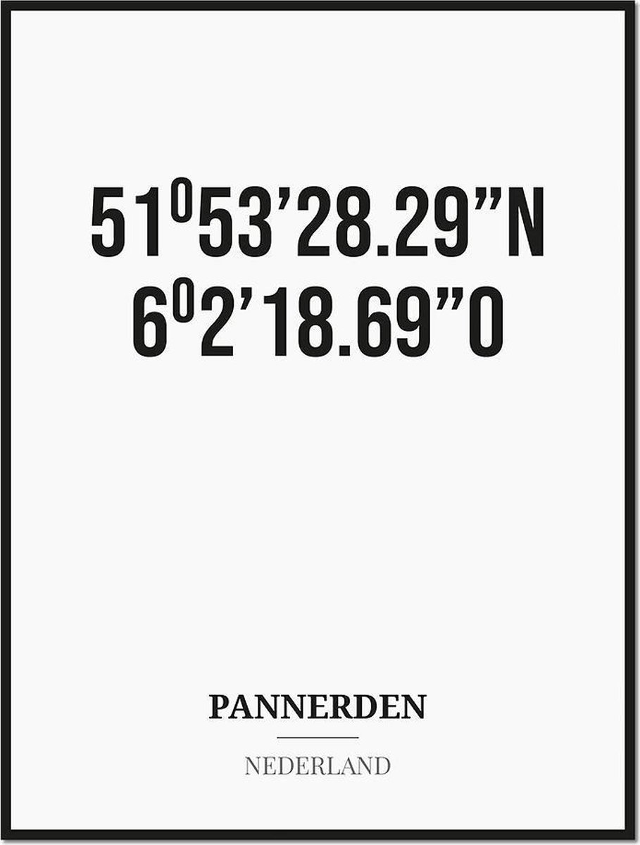 Studio216 Poster/kaart PANNERDEN met coördinaten zwart, wit
