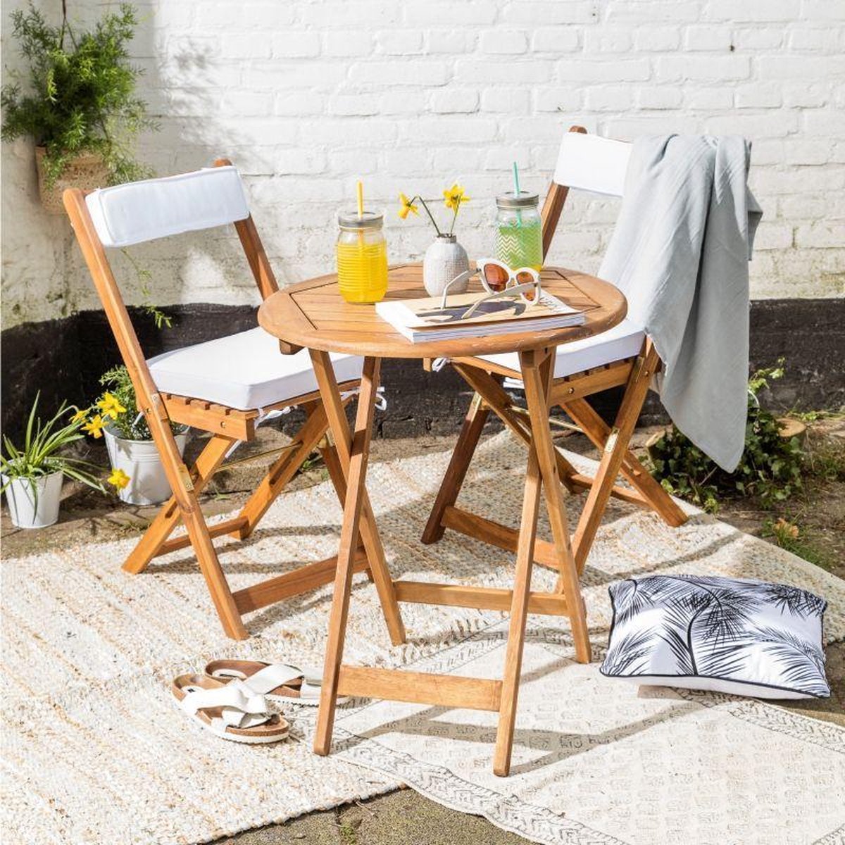 Tuinset bistro set 2 inklapbare stoelen en ronde