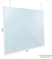 Hangend scherm 100x100cm incl. ophang montageset - kassascherm - hygienescherm - polycarbonaat - spatscherm - preventiescherm - vlamdovend - kuchscherm